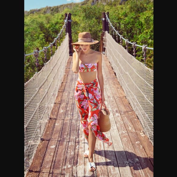 "SOLD" Mara Hoffman Abigail Goldie Red Lily Floral Bikini - Picture 8 of 12